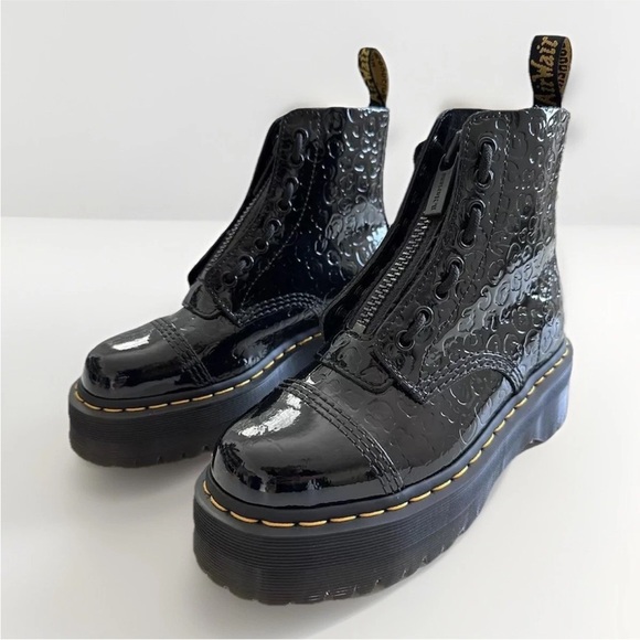 Docs Dr. Martens Sinclair Patent Leather Leopard Emboss Platform Chunky Boots 6 - Picture 2 of 8